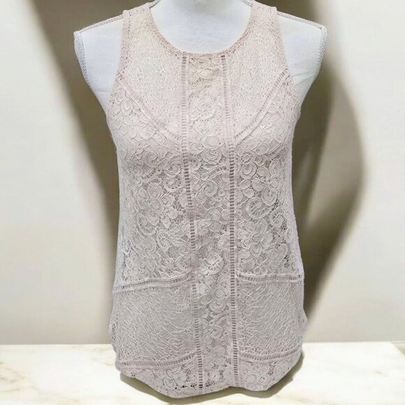 Express Peach Lace Sleeveless Sheer Top | Scalloped Hem | Size S NWT - Picture 2 of 9